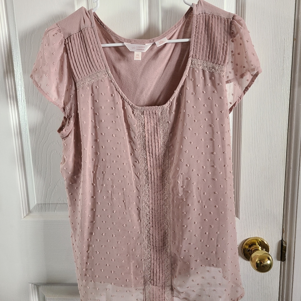 Lauren Conrad short sleeve Swiss dot top